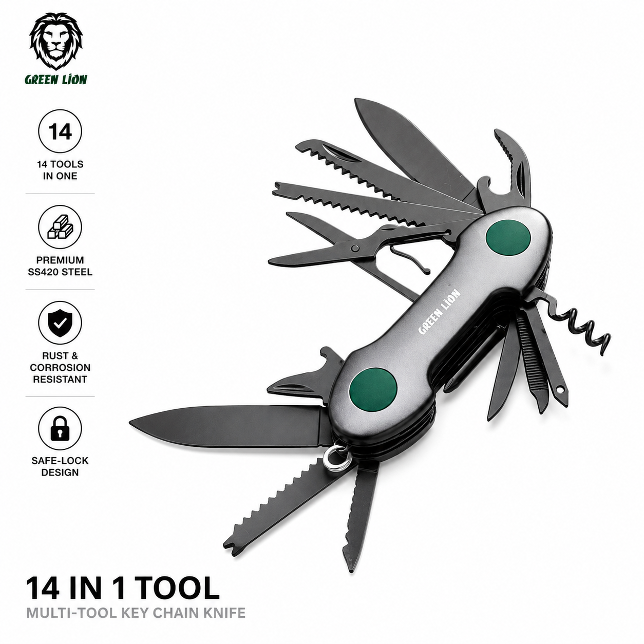 U چاقوی چندکاره Green Lion 14 In 1 - Image 1
